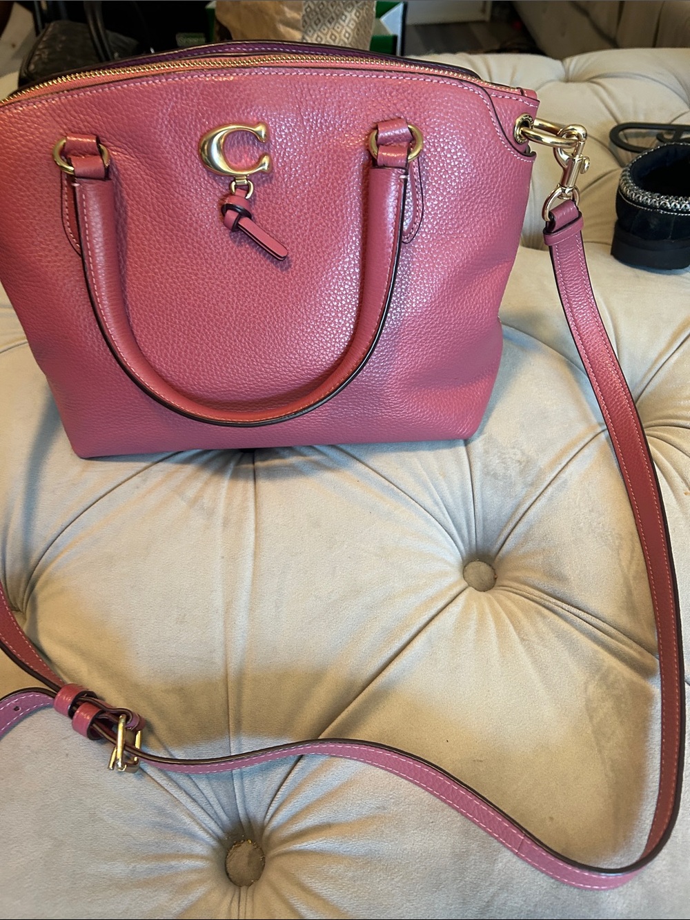 Coach Pink Pebbled Leather Satchel with Strap
